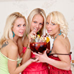 Second pic of Three marvelous blonde lesbian teens stripping and showing their naughty shaved pussies.