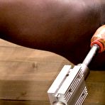 Third pic of Black honey Janea Jolie strips nude and parts her legs to take power dildo in her curious pussy