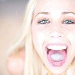 Second pic of The beautiful mouth of blonde Jayden Pierson is petting the rock hard stick