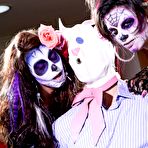 Third pic of Uniformed girls Gia Dimarco and Bonnie Rotten are playing femdom games with submissive man