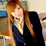 Third pic of Asian college girl in stockings and garter belt Rui Hazuki is erotically sitting on table