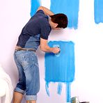 First pic of Hot chick with beautiful legs Piper Fawn gives footjob in her bare skin after foot painting