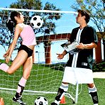 First pic of Slutty brunette Franchezca in football uniform performs oral and pussy work on a stiff cock