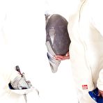 First pic of Horny fencing mistresses petting each other with their weapons and glassy dildoes.