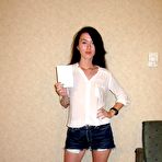 First pic of Perky brunette Misha Cross takes her clothes off for the camera and poses shyly 