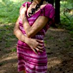 First pic of Cool brunette girl Loreen A setting ass on the wood grass and spreading the pussy