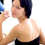 Fourth pic of Lovely brunette Loreen A shows her tits with hard nips and cute silky beaver