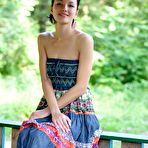 First pic of Lovely and cheerful brunette Loreen A takes off her dress outside and teases with her bod