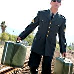 First pic of Huge boobed Kelly Madison and her busty GF fuck one military guy together