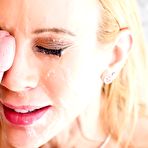 Second pic of Busty blonde whore Sarah Jessie gets her entire face covered with a sizzling hot cum shots.