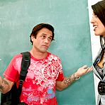 First pic of The lusty Latina in stockings Lyla Storm is convulsing on dick in the classroom