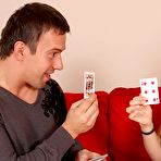 First pic of Naked european brunette Alice King gets face fucked on the couch after playing cards