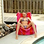 First pic of Sultry bikini girl Aubrey Star has bathed in the pool and stretched for masturbation