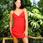 First pic of Sexy babe Jessica Valentino licks the dildo and beads pussy on it outdoor