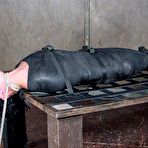 Second pic of SexPreviews - London River high heels brunette in wrap bondage is deepthroated by maledoms