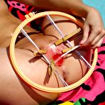 Fourth pic of Anita Bellini has her pussy widely spread by Cayenne Klein and her tight clothes pins