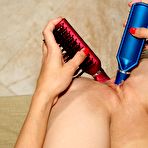 Third pic of Feisty blonde Cayenne Klein jams hair brushes up her cooch and makes herself cum