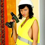 First pic of Skinny brunette girl Barran Nubiles in uniform gets naked and opens her legs to show her bald spot