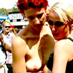 First pic of Blonde Grace Cat and her redhead friend suck and get banged in front of complete strangers
