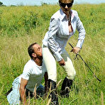 Third pic of The luscious Lady Sonia makes guy sniff her ass and tramples his body outdoor