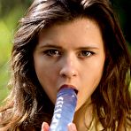 First pic of Cute Girl Fucks a Big Dildo Outside