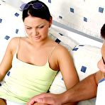 First pic of Black haired barefoot girl Christina Bella with bald pussy satisfies her appetite for anal sex