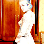 First pic of Inked up alt model Rachel Face with pierced nipples strips down to her stockings