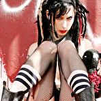 Fourth pic of Brunette haired alternative chick Stephanie Slaughter shows her pink snatch and small tits