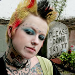 Second pic of Rachel Face strips outdoors to prove that she has tattoos from top to toe