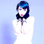 Fourth pic of Skinny goth girl Stephanie Slaughter with raven hair and pale skin exposes her slit