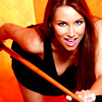 First pic of porn star Celeste Star spreads her pussy lips wide by the pool table!