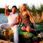 First pic of Innocent blonde teen satisfy two guys outdoors