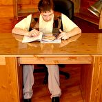 First pic of Cock-hungry secretary in black pantyhose dropping on her knees to give head