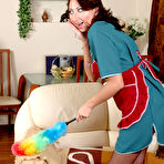 First pic of Salacious maid in plain-top stockings mounts a pecker for burning pleasure