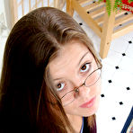 First pic of Becky Le Sabre in pretty short blue dress removes her red panties and plays with her hole