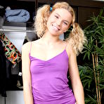 First pic of Lovely smiling teen blonde gives a great blowjob and takes a hard ride on a big ramrod. (preview pictures)