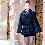 First pic of Sexy coed in black stockings exposing her panties, tight ass and boobs in public (preview pictures)