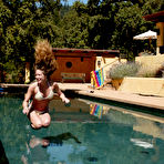 First pic of Lesbian domina Audrey Leigh humiliates naked sexy girl Jade Marxxx at the poolside in the sun