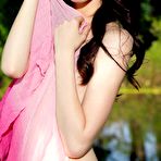 First pic of Lecherous brunette Zsanett Tormay poses outdoors with her tits and pussy exposed