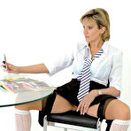 First pic of Stacked mature model Lady Sonia wears transparent pantyhose and high heels