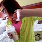 Second pic of The well shaved pussy slit of beautiful Aubrey James is filled with the big stick