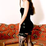First pic of Brunette Lia Raw in black stockings spreads her legs for blonde to enjoy pussy fisting