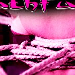 Fourth pic of SexPreviews - Iona Grace busty with purple hair is spread bound in rope with mouthful