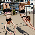 First pic of Sporty chicks in skimpy and skintight workout clothes get flexible on the beach