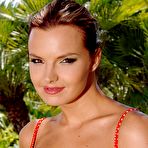 First pic of Tall slim babe Suzie Carina in red bikini dildo fucks her tight asshole outdoors