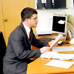 First pic of Office guy strips naked to get his ass fucked by strict glassed lady boss Sarah Star