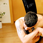 Second pic of Office guy strips naked to get his ass fucked by strict glassed lady boss Sarah Star
