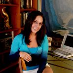 First pic of Sweet spectacled girl Gracie Glam strips and spreads her shaved pussy to show her tight hole