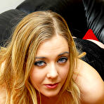 Third pic of Busty British blonde Sapphire Blue wearing a red silky gown with black RHT stockings