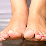 Third pic of Alana Leigh takes off her stockings and exposes her feet and smooth pussy before getting nailed